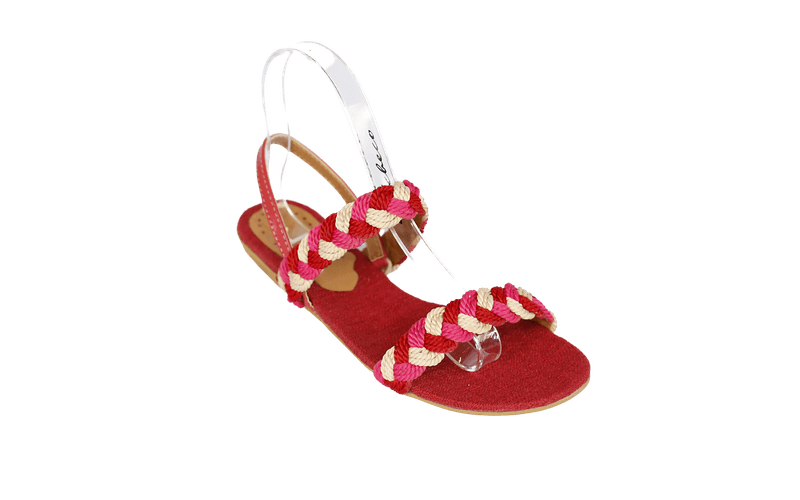 Rasteira em Trama Colorido Vermelho / Couro Legitimo Vermelho 3554