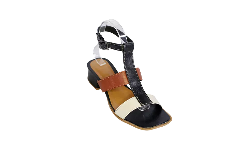 Sandália em Couro Legítimo - Preto / Off White / Terracota - 21150