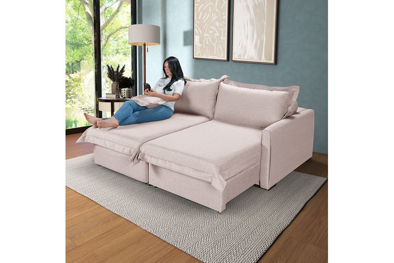 Sofá Living Retrátil Bali em Linho Bege - SCRRBALL... - Martins & Ornelas Indústria Ltda - Essencial Estofados 