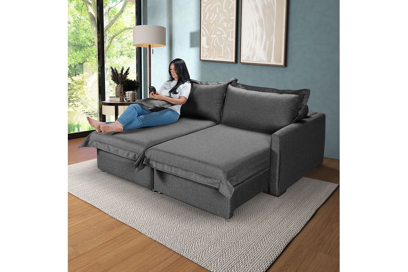 Sofá Living Retrátil Bali em Linho Grafite - SCRRB... - Martins & Ornelas Indústria Ltda - Essencial Estofados 