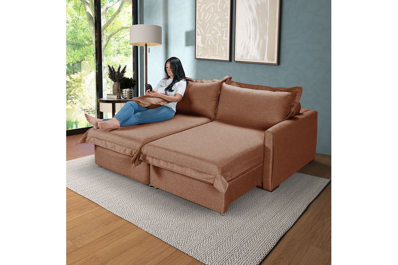 Sofá Living Retrátil Bali em Linho Marrom - SCRRBA... - Martins & Ornelas Indústria Ltda - Essencial Estofados 