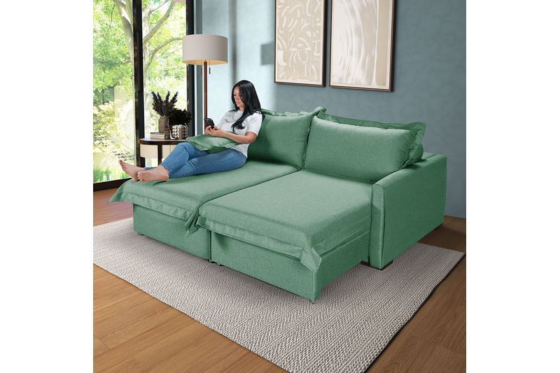 Sofá Living Retrátil Bali em Linho Verde - SCRRBAL... - Martins & Ornelas Indústria Ltda - Essencial Estofados 