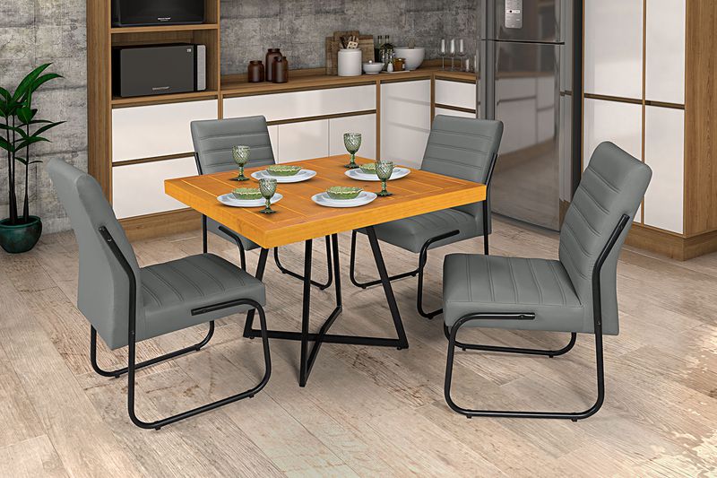 Mesa Com 4 Cadeiras Cinza Opcionais - Jade - JHD45... - Essencial Estofados - Loja da Fábrica