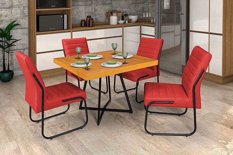 Mesa Com 4 Cadeiras Vermelha Opcionais - Jade - NB... - Essencial Estofados - Fábrica de Móveis