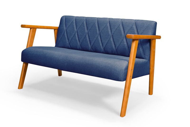 Sofá 2 Lugares Para Sala ou Recepção em Linho Azul... - Martins & Ornelas Indústria Ltda - Essencial Estofados 