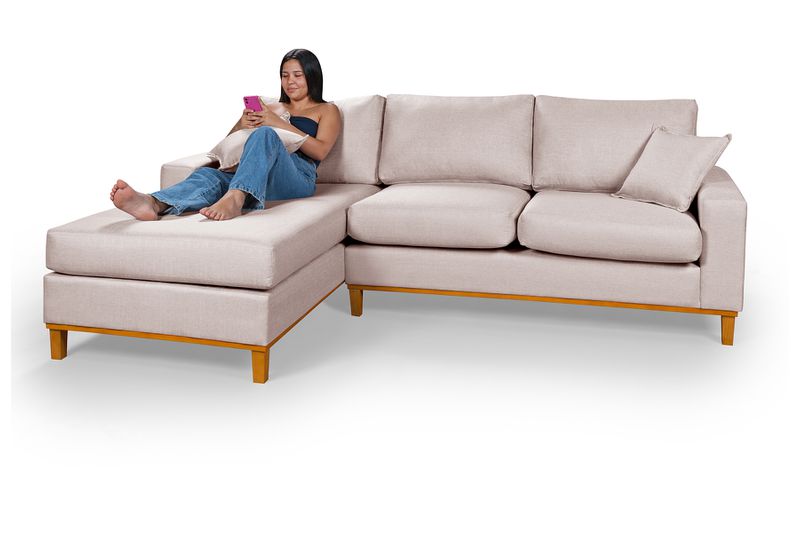 Sofá 3 Lugares 2,44m Living Amsterdã Com Chaise Es... - Martins & Ornelas Indústria Ltda - Essencial Estofados 