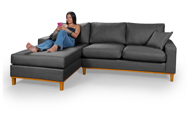 Sofá 3 Lugares 2,44m Living Amsterdã Com Chaise Es... - Martins & Ornelas Indústria Ltda - Essencial Estofados 