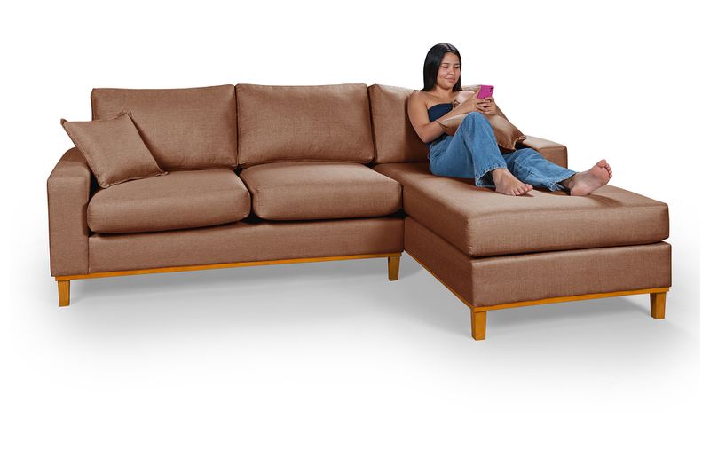 Sofá 3 Lugares 2,44m Living Amsterdã Com Chaise Di... - Martins & Ornelas Indústria Ltda - Essencial Estofados 