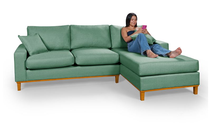 Sofá 3 Lugares 2,44m Living Amsterdã Com Chaise Di... - Martins & Ornelas Indústria Ltda - Essencial Estofados 