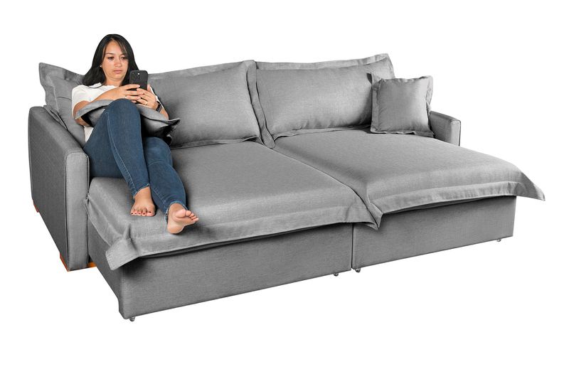 Sofá Cama Retrátil e Reclinável Living Bali em Lin... - Martins & Ornelas Indústria Ltda - Essencial Estofados 