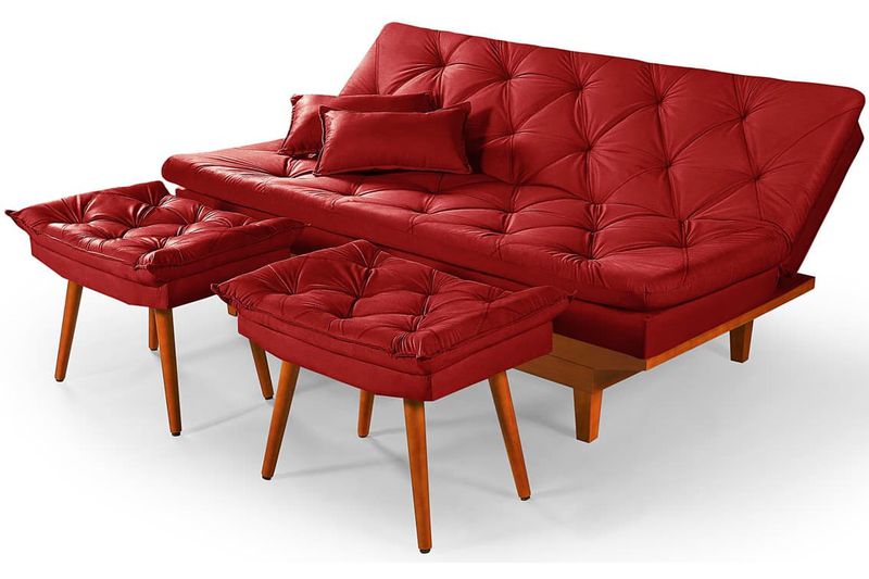 Sofá Cama Vermelho Casal 3 Lugares em Suede + Duas... - Essencial Estofados - Loja da Fábrica