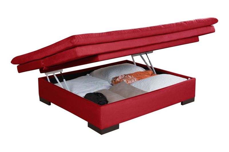 Sofá Cama Com Baú Reclinável Suede Liso - Vermelho... - Essencial Estofados - Loja da Fábrica