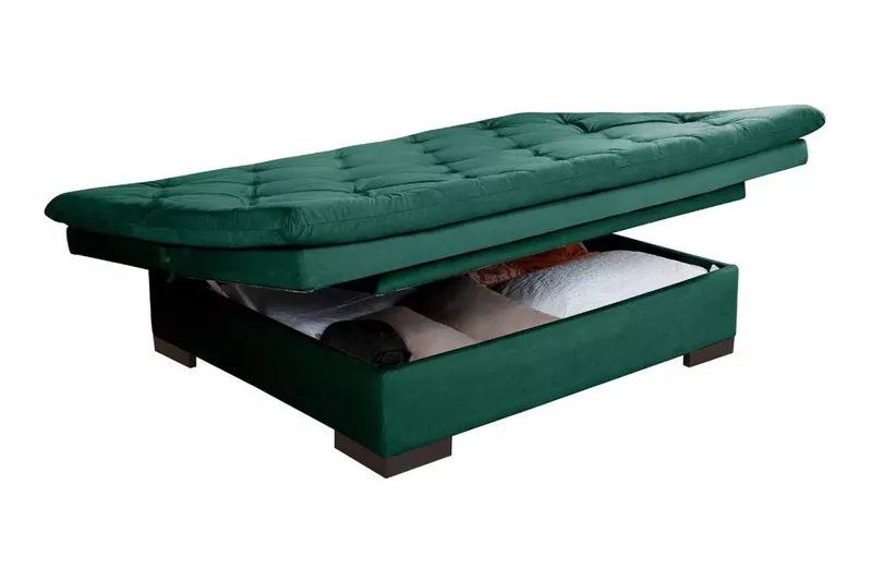 Sofá Cama Com Bau Reclinável Suede Liso - Verde - ... - Essencial Estofados - Loja da Fábrica