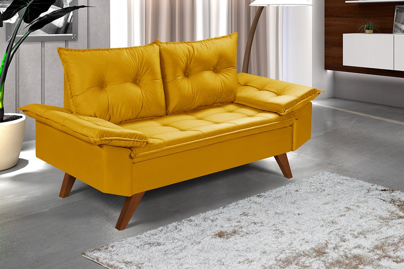 Sofá 2 Lugares Bariloche Amarelo Mostarda em Suede... - Essencial Estofados - Fábrica de Móveis