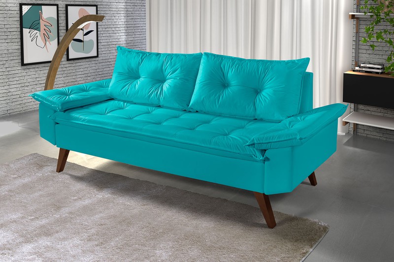 Sofá Courino Tipo A (Corano) Azul Turquesa 3 lugar... - Essencial Estofados - Fábrica de Móveis
