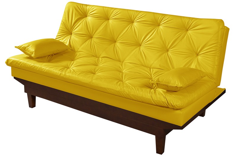 Sofá Cama Caribe Courino Amarelo Reclinável 3 Posi... - Essencial Estofados - Fábrica de Móveis