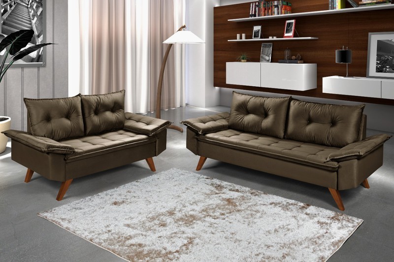 Conjunto Sofá Bariloche 2 e 3 Lugares em Suede Mar... - Essencial Estofados - Fábrica de Móveis