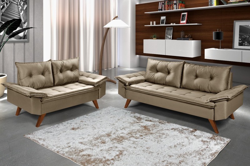 Conjunto Sofá Bariloche 2 e 3 Lugares em Suede Cho... - Essencial Estofados - Fábrica de Móveis
