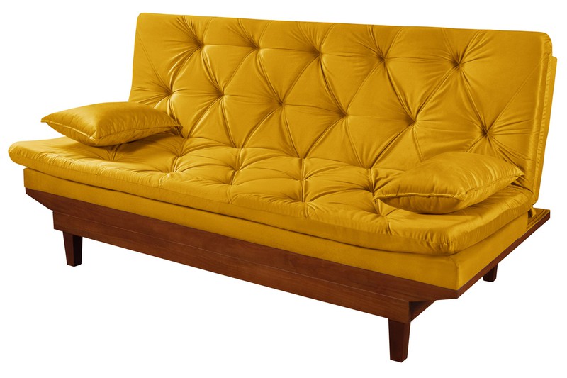 Sofá Cama Amarelo Mostarda Reclinável Caribe 3 Pos... - Essencial Estofados - Fábrica de Móveis
