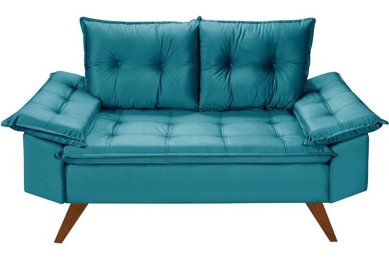 Sofá 2 Lugares Bariloche Azul Turquesa em Suede - ... - Essencial Estofados - Fábrica de Móveis