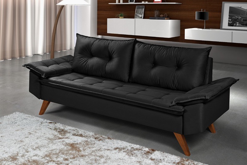 Sofá Preto 3 Lugares Bariloche em Suede - ARET7VMH... - Essencial Estofados - Fábrica de Móveis