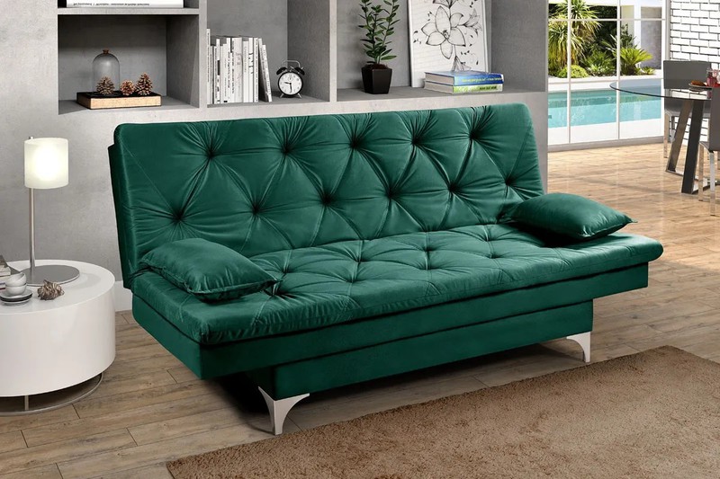 Sofá Cama Casal 3 Lugares Multiuso Austria Verde e... - Essencial Estofados - Fábrica de Móveis