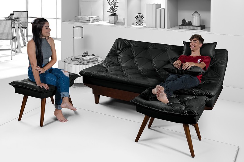 Sofá Cama Confortável Com Molas Ensadacas Courino ... - Essencial Estofados - Fábrica de Móveis