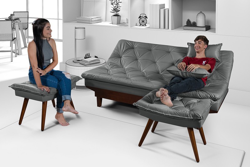 Sofá Cama Confortável Com Molas Ensadacas Courino ... - Essencial Estofados - Fábrica de Móveis