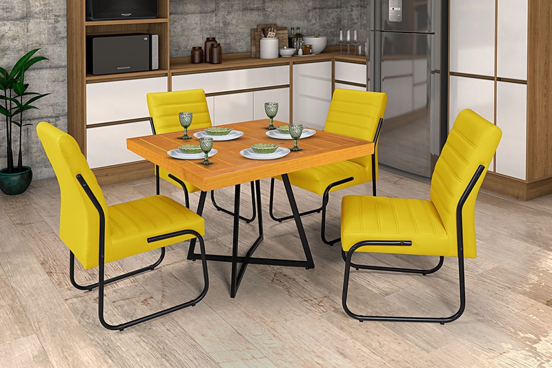 Mesa Com 4 Cadeiras Amarela Opcionais - Jade - MKL... - Essencial Estofados - Fábrica de Móveis