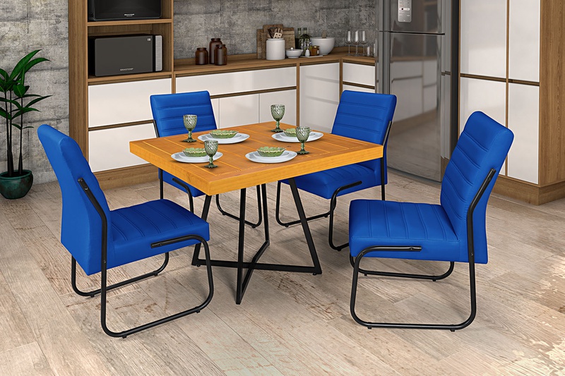 Mesa Com 4 Cadeiras Azul Marinho Opcionais - Jade ... - Essencial Estofados - Fábrica de Móveis