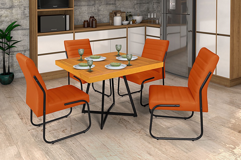 Mesa Com 4 Cadeiras Laranja Opcionais - Jade - JHV... - Essencial Estofados - Fábrica de Móveis