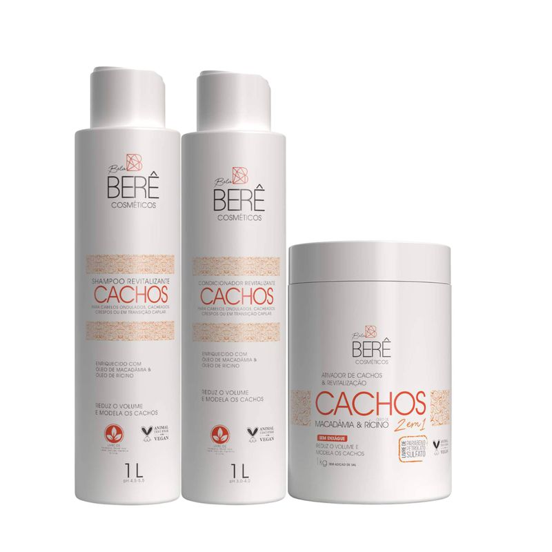 Kit Cachos Revitalização Com Macadâmia E Rícino 1K... - BELABERE