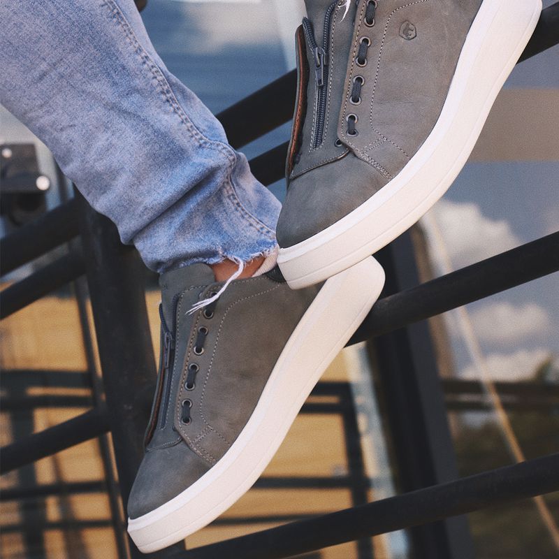 Tênis Fechamento Zíper Couro Nobuck Cinza Sola Alt... - Berlutini Shoes