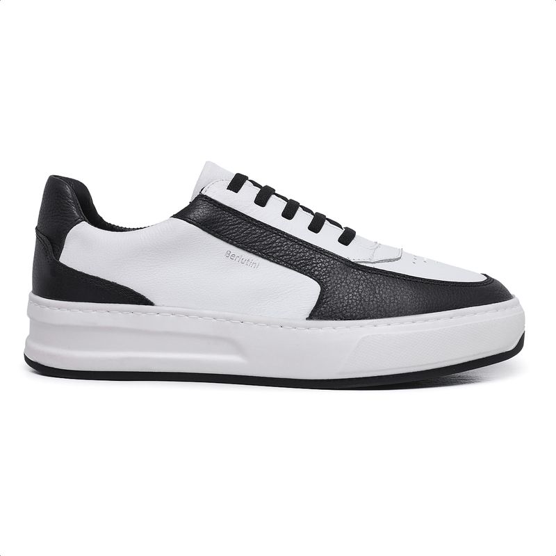 Tênis Casual Bold Sneaker Em Couro Branco/Preto - Berlutini Shoes