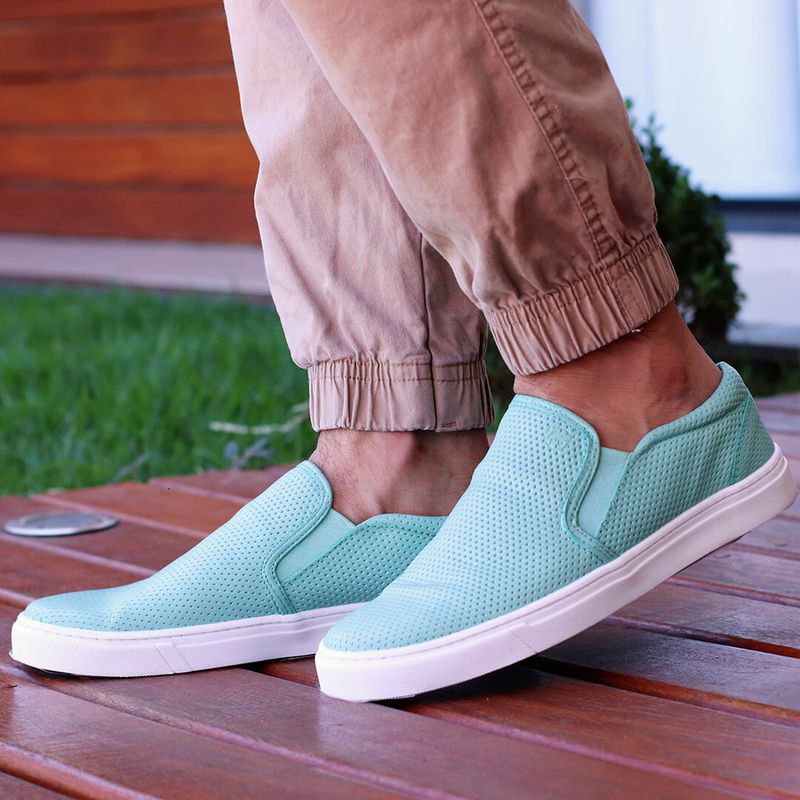 Sapatênis Slip On Couro Verde Menta Forro de Couro... - Berlutini Shoes