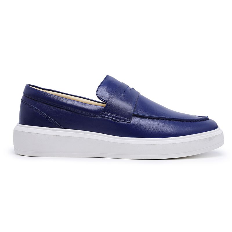 Sapato Masculino Mocassim Master Couro Azul Sola A... - Berlutini Shoes