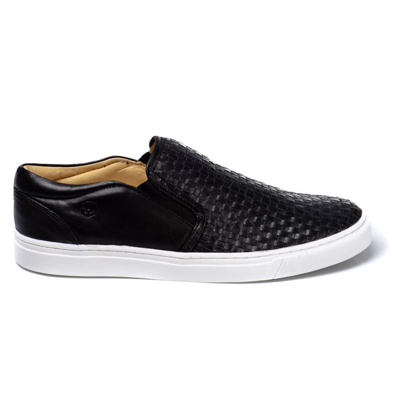 Sapatênis Slip On Tresse Couro Preto Sola Branca F... - Berlutini Shoes