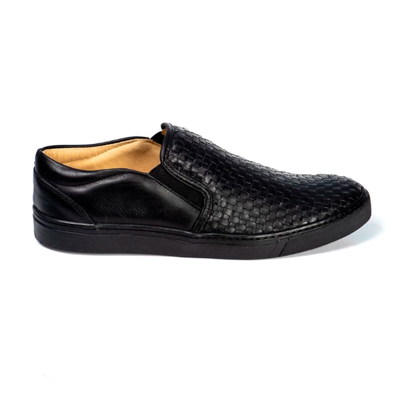 Sapatênis Slip On Tresse Couro Preto Forro de Cour... - Berlutini Shoes