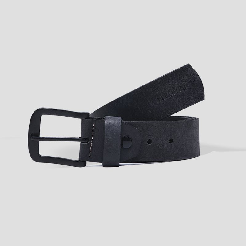 Cinto em couro liso preto com detalhe costura Leo - Berlutini Shoes