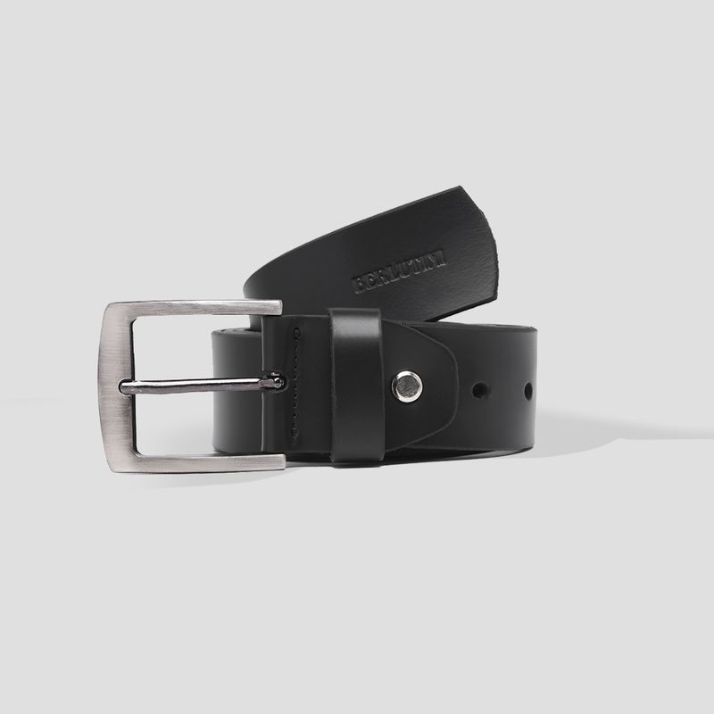 Cinto em couro liso preto minimalista Ben - Berlutini Shoes