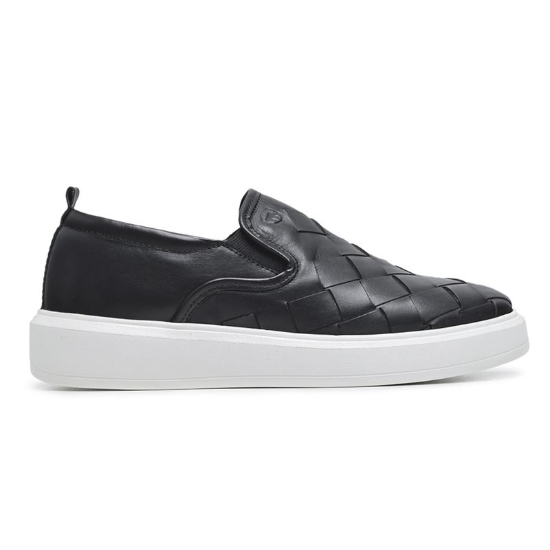 Slip On Couro Tressê Preto Cloud - Berlutini Shoes