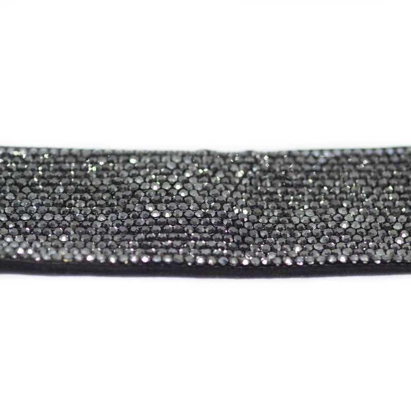 Tira de Strass Push 30mm - Pedra Hematite Grafite, Forro Preto