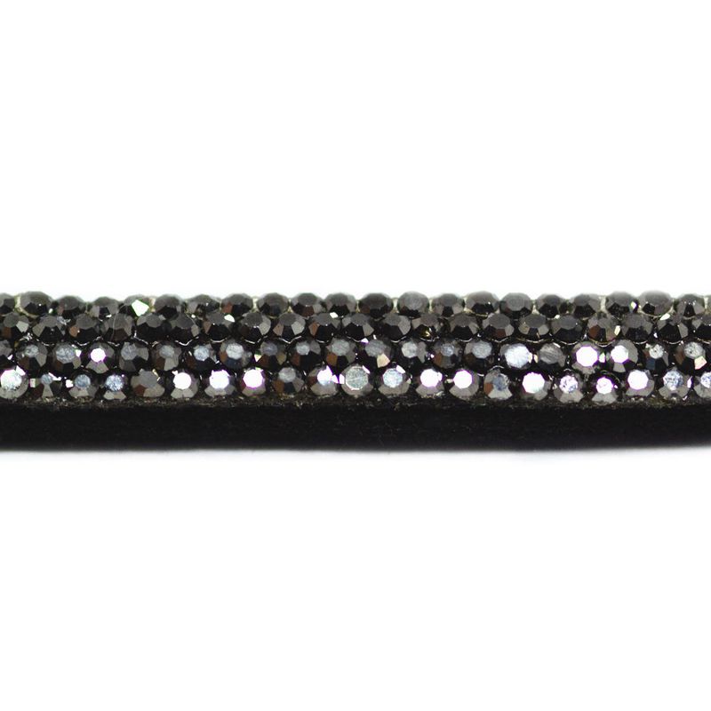 Tira de Strass Meia Cana Bee 6mm - Pedra Hematite Grafite, Forro Preto 