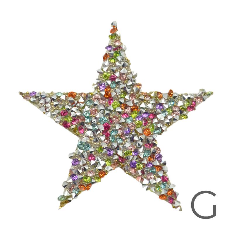 Aplique de Strass em formato de Estrela G (5,2 x 5,2cm) - Multicolor