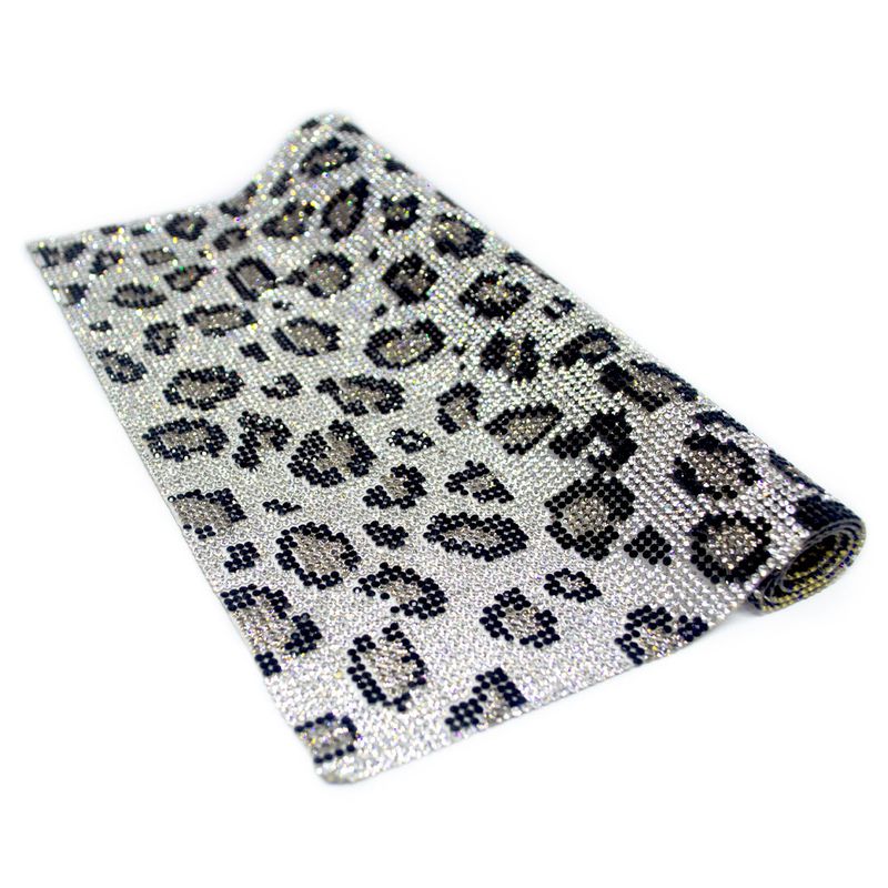 Mini Manta de Strass Leopardo 24x40cm - Cristal, Jet e Hematite Grafite