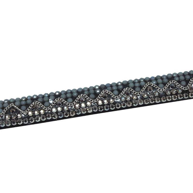 Tira de Strass Meia Cana Missone 12mm - Hematite Grafite, Forro Preto