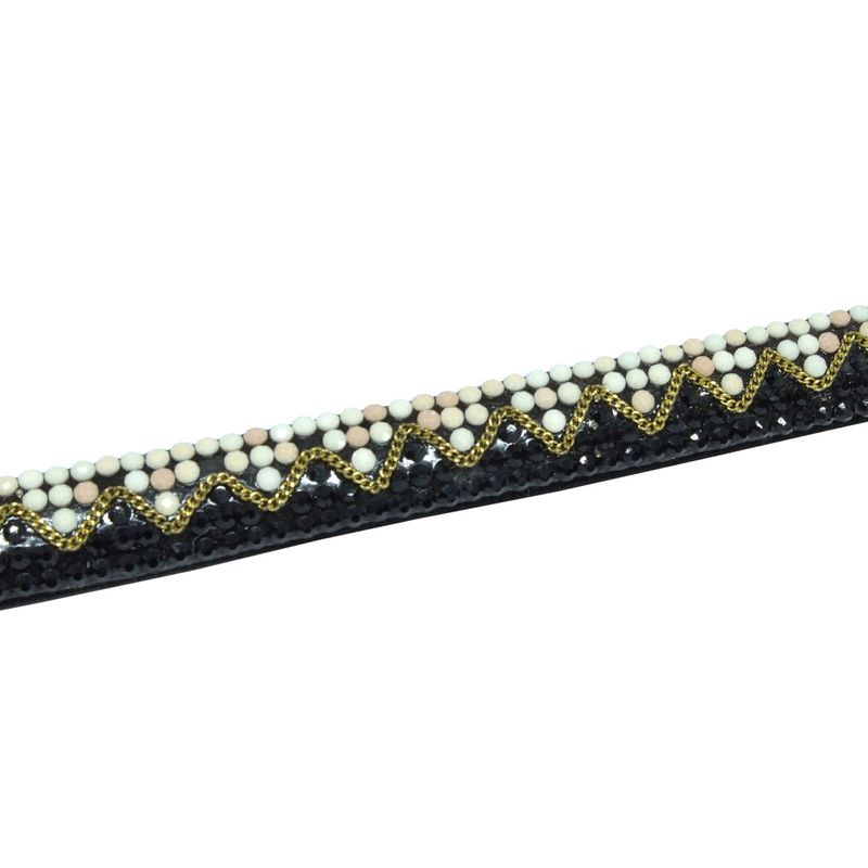 Tira de Strass Meia Cana Missone 12mm - Creme/Preto, Forro Preto