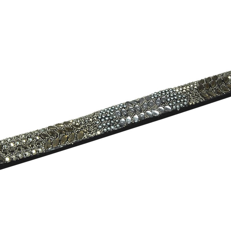 Tira de Strass Meia Cana Rocker 10mm - Hematite Grafite, Forro Preto