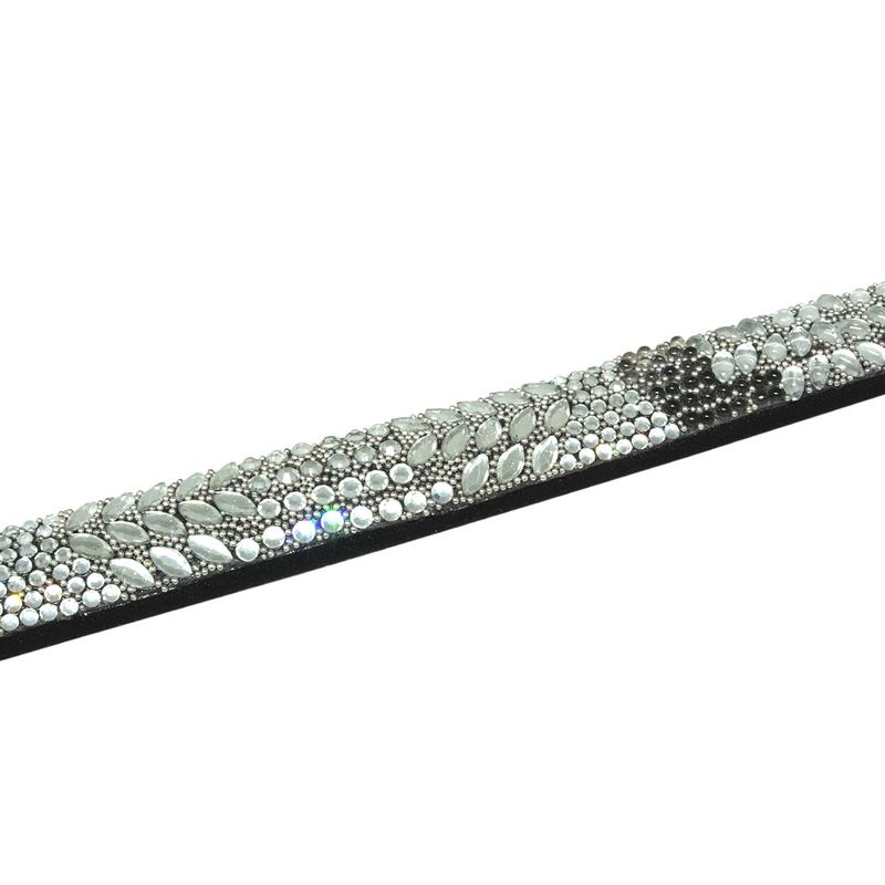 Tira de Strass Meia Cana Rocker 10mm - Cristal, Forro Preto