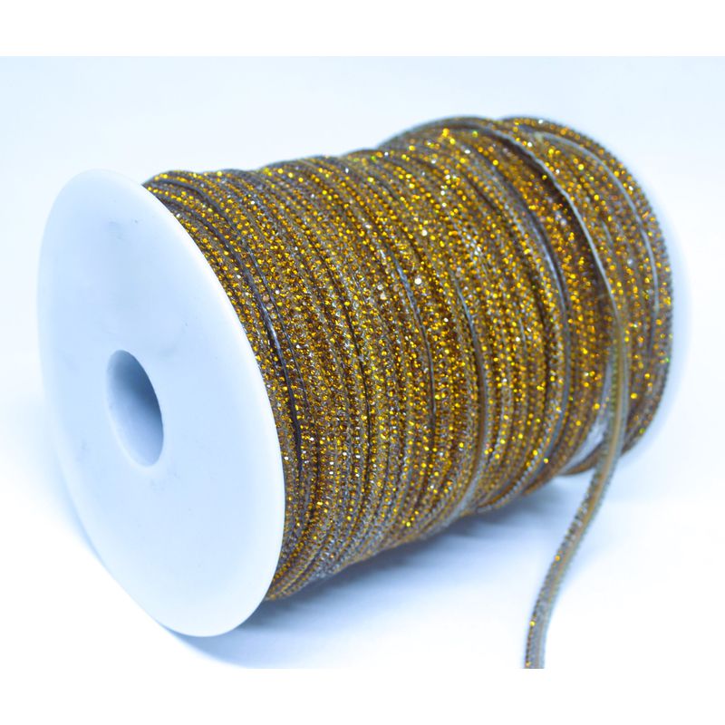 Cordão de Strass Bee Meia cana ss3,5 - Topaz - Base em Silicone